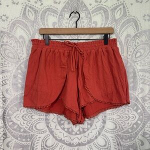 Nwt No Boundaries Elastic Stretch Tie Waist Flap Shorts Crochet Bottom Henna XL